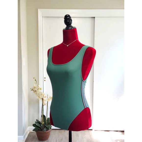 Xhilaration Women's Green With Multicolored Stripes One Piece Swimsuit Sz M 1345 - Picture 4 of 12